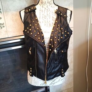 Si Style L Women's Black Zip Up Studded Vest!